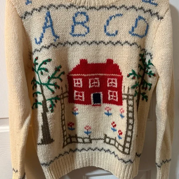 Vintage Deans of Scotland 100% Wool Sweater Schoolhouse Teacher Prairie Size S - Picture 1 of 12